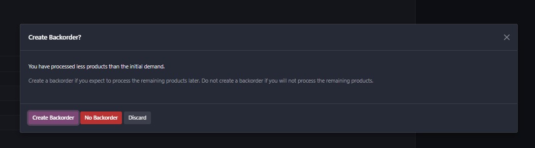 Live Odoo — Create Backorder popup