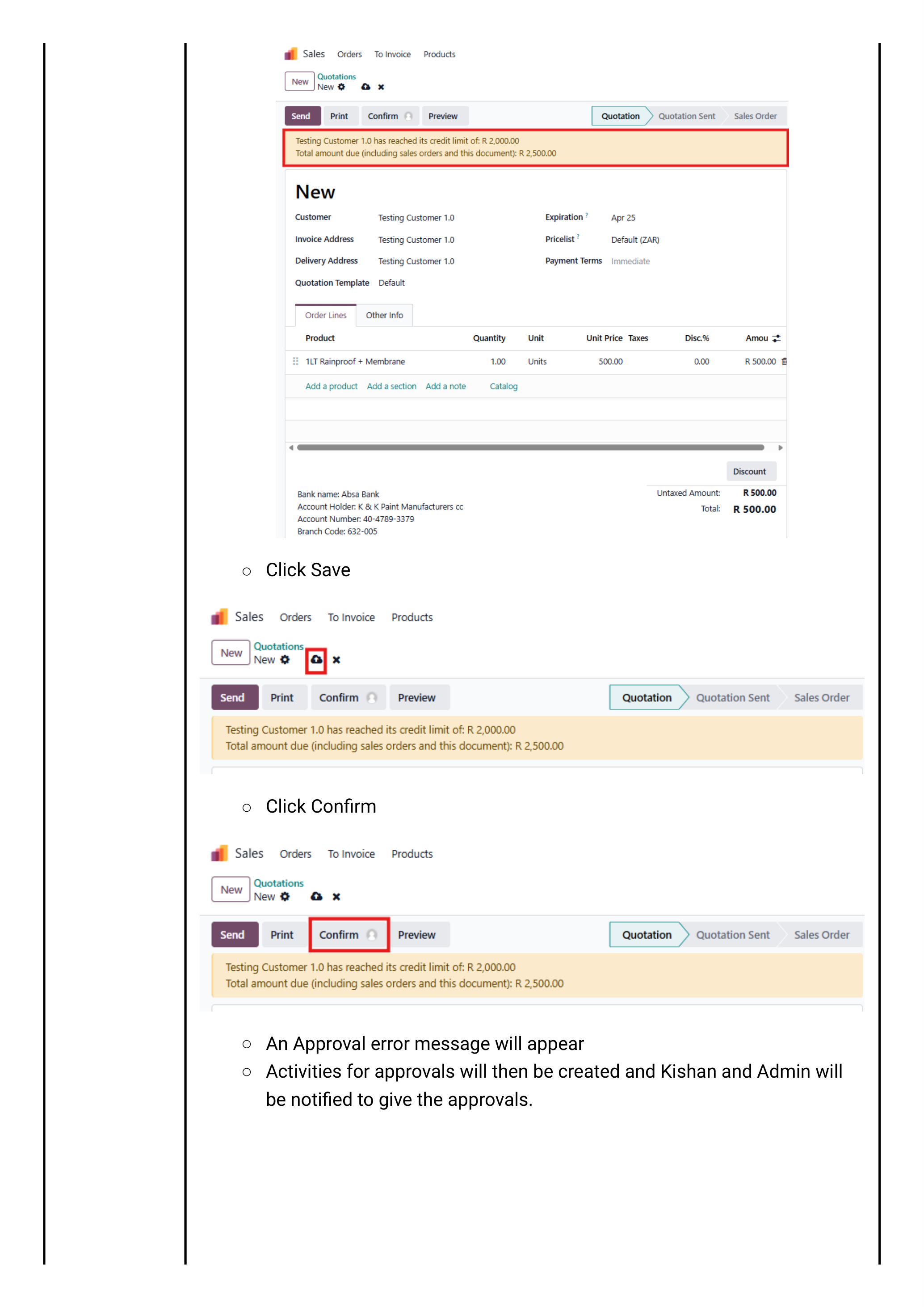 Sprint 1 — credit limit approval error