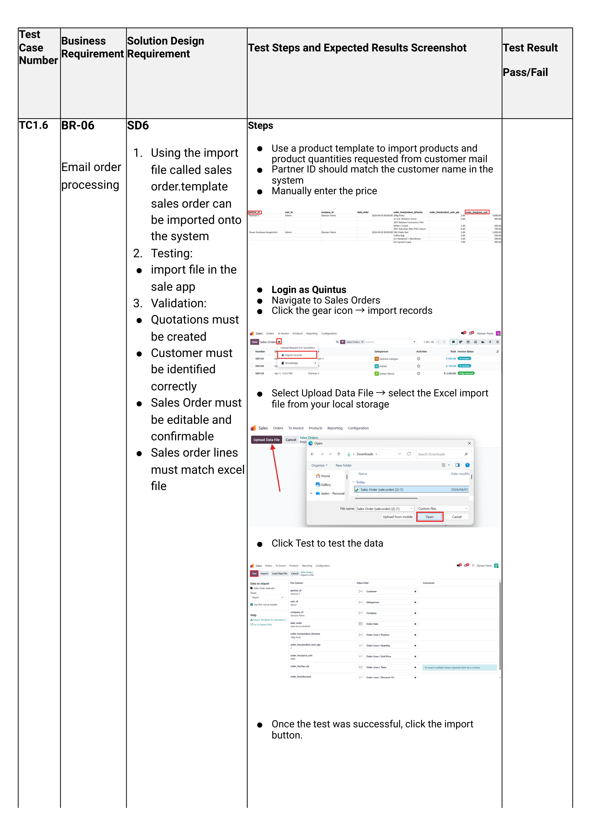 Sprint 2 — importing a sales order from Excel